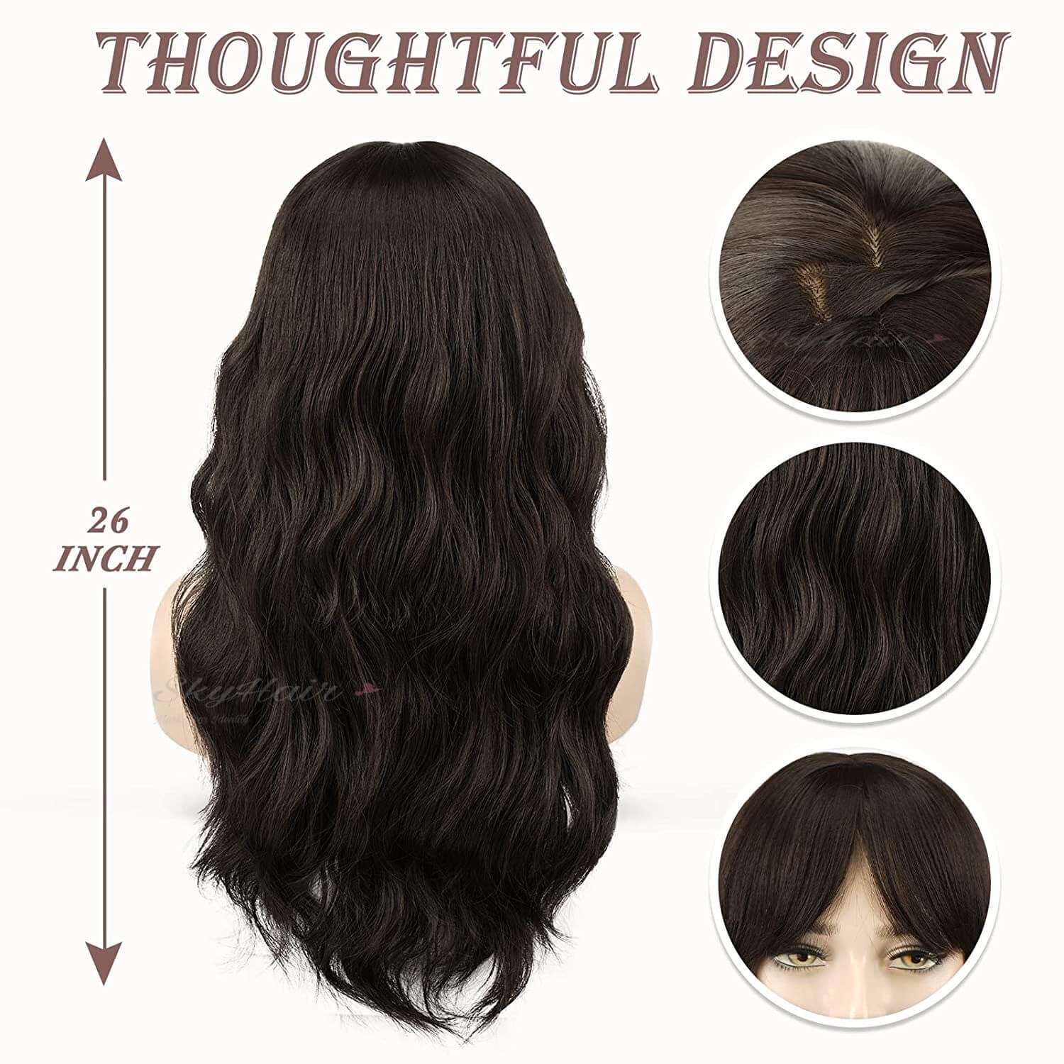 Full Head Premium Synthetic Hair Wig with Front Bangs (Matte Brown 4 Number) - Image 5