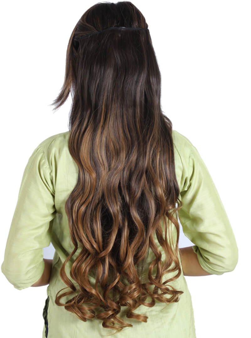 5 Clips based Curly/Wavy 24 Inch 2 Tone Ombre Matte Finish Hair Extensions 200 grams - Image 2