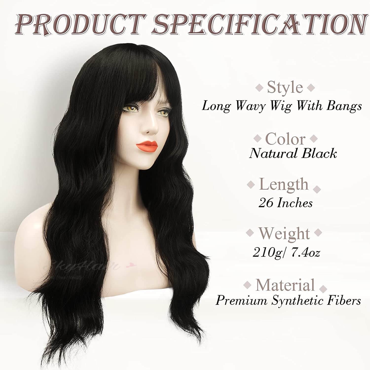 Full Head Premium Synthetic Hair Wig with Front Bangs (Matte Black) - Image 2