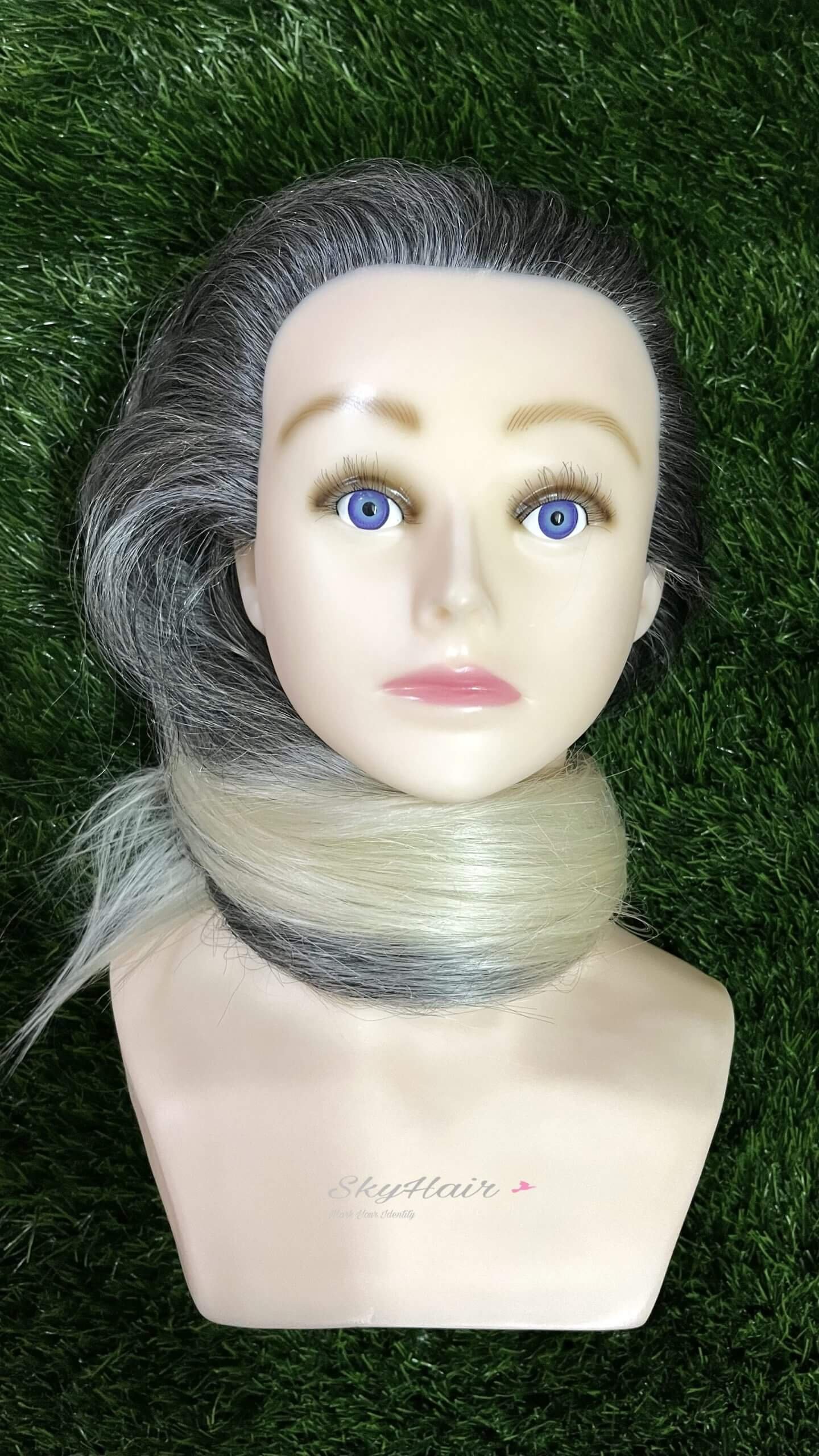100% Original Human Hair Dummy (2 Tone Ombre Black with Platinum Blonde) - Image 2