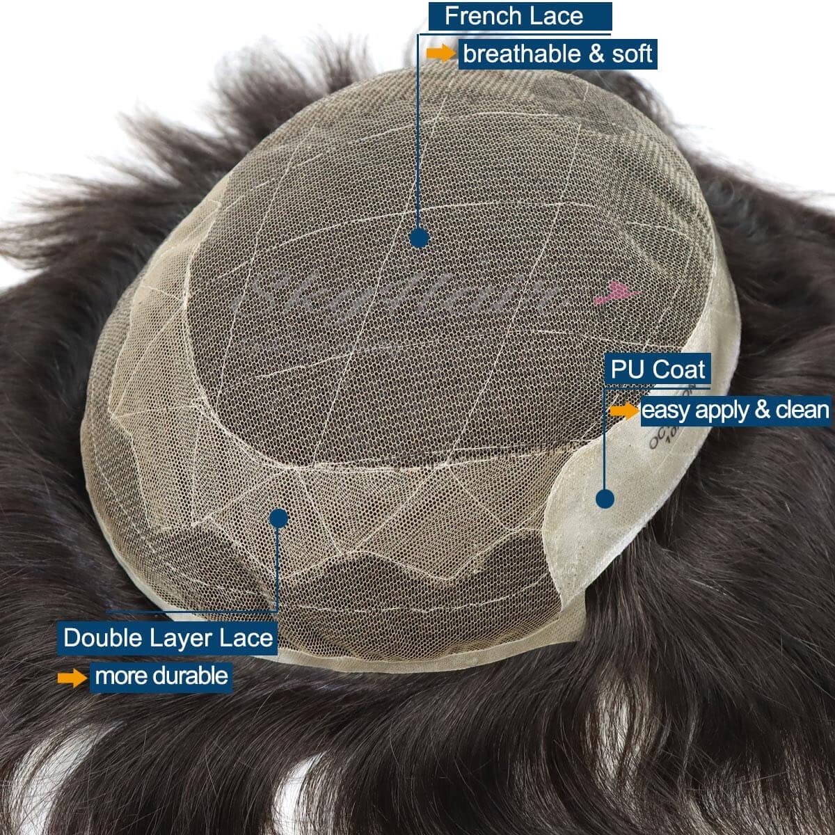 French Lace Octagon Hair Patch, Durable Base - Image 3
