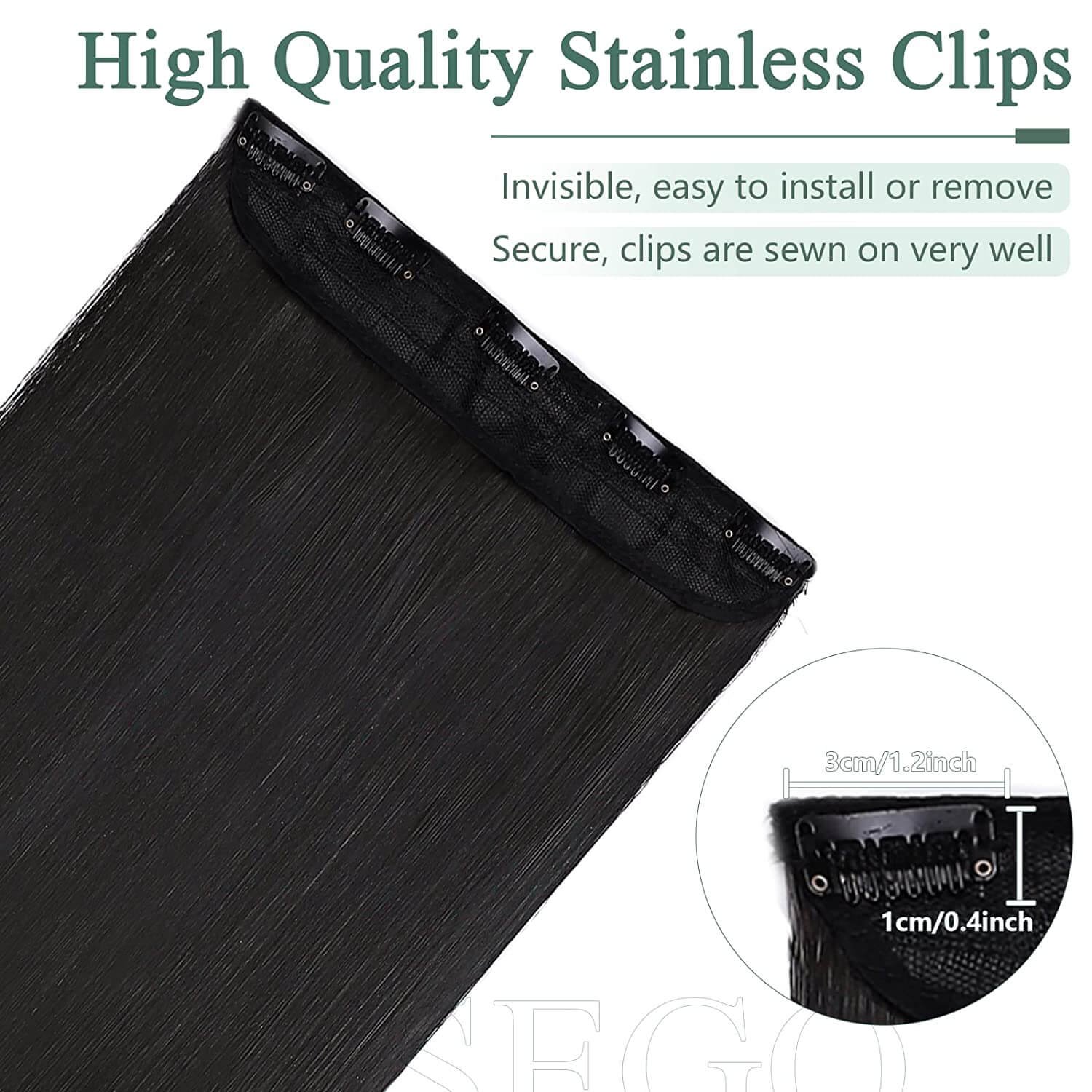 5 Clips based Straight 26 Inch Black Matte Finish Hair Extensions 200 grams - Image 3