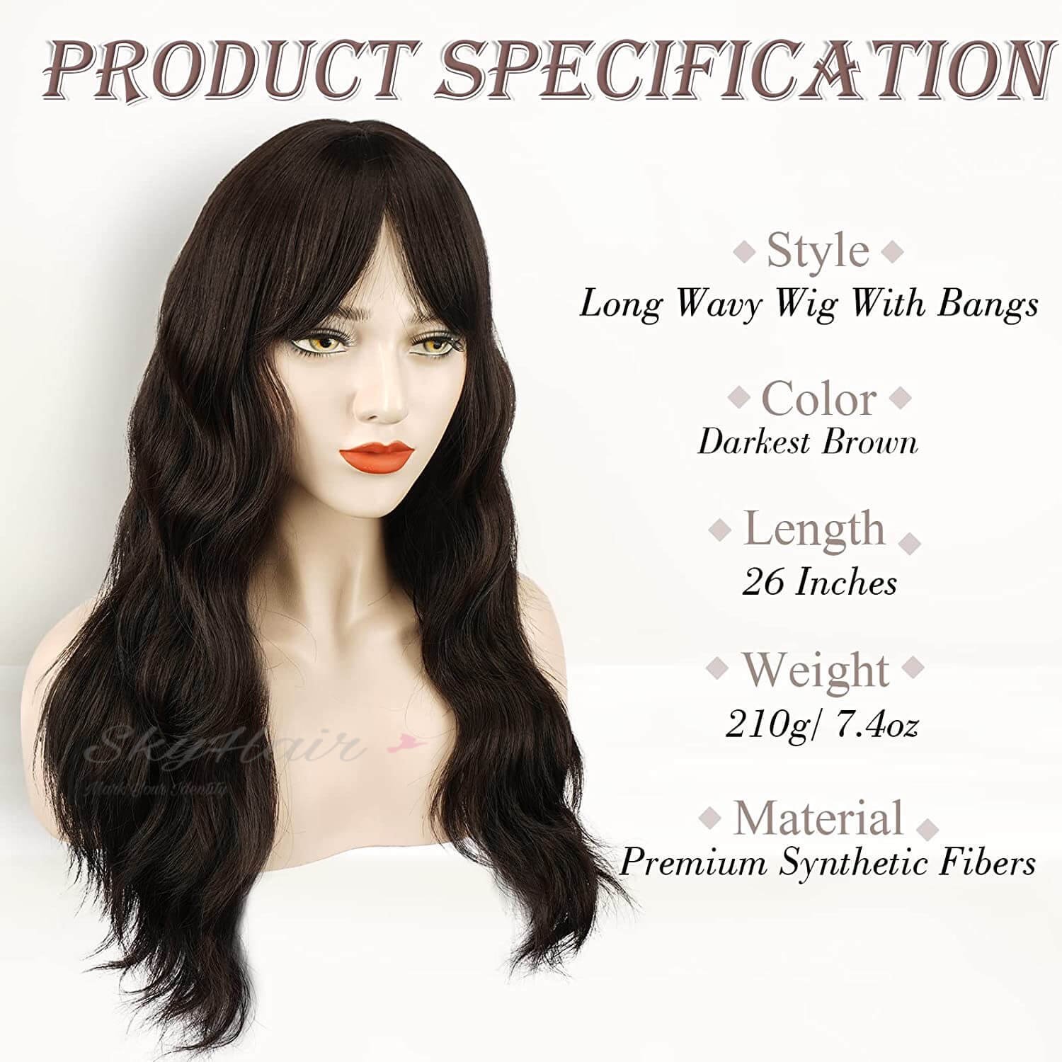 Full Head Premium Synthetic Hair Wig with Front Bangs (Matte Brown 4 Number) - Image 4