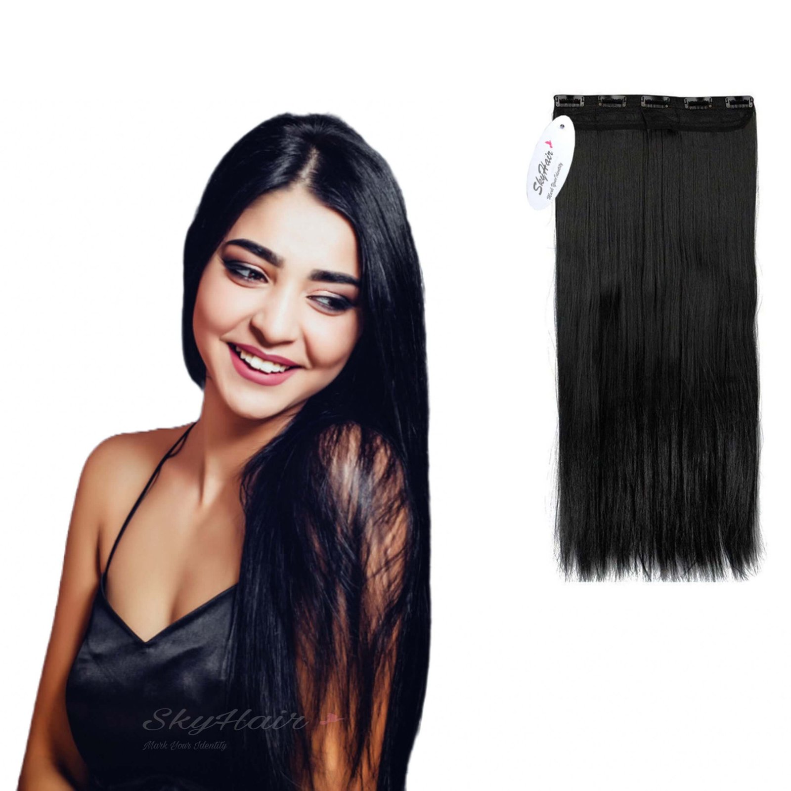 5 Clips based Straight 26 Inch Black Matte Finish Hair Extensions 200 grams
