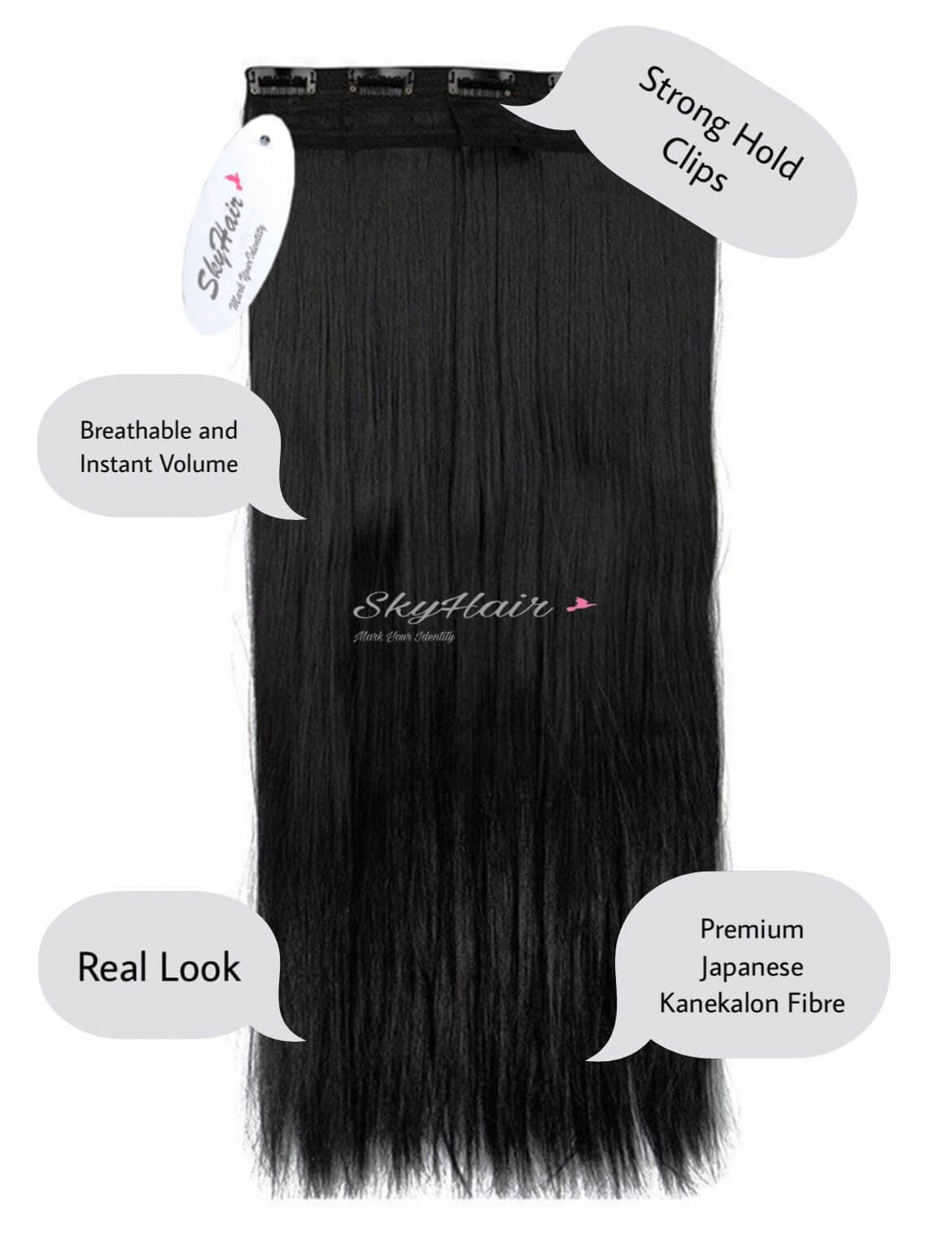 5 Clips based Straight 26 Inch Black Matte Finish Hair Extensions 200 grams - Image 2