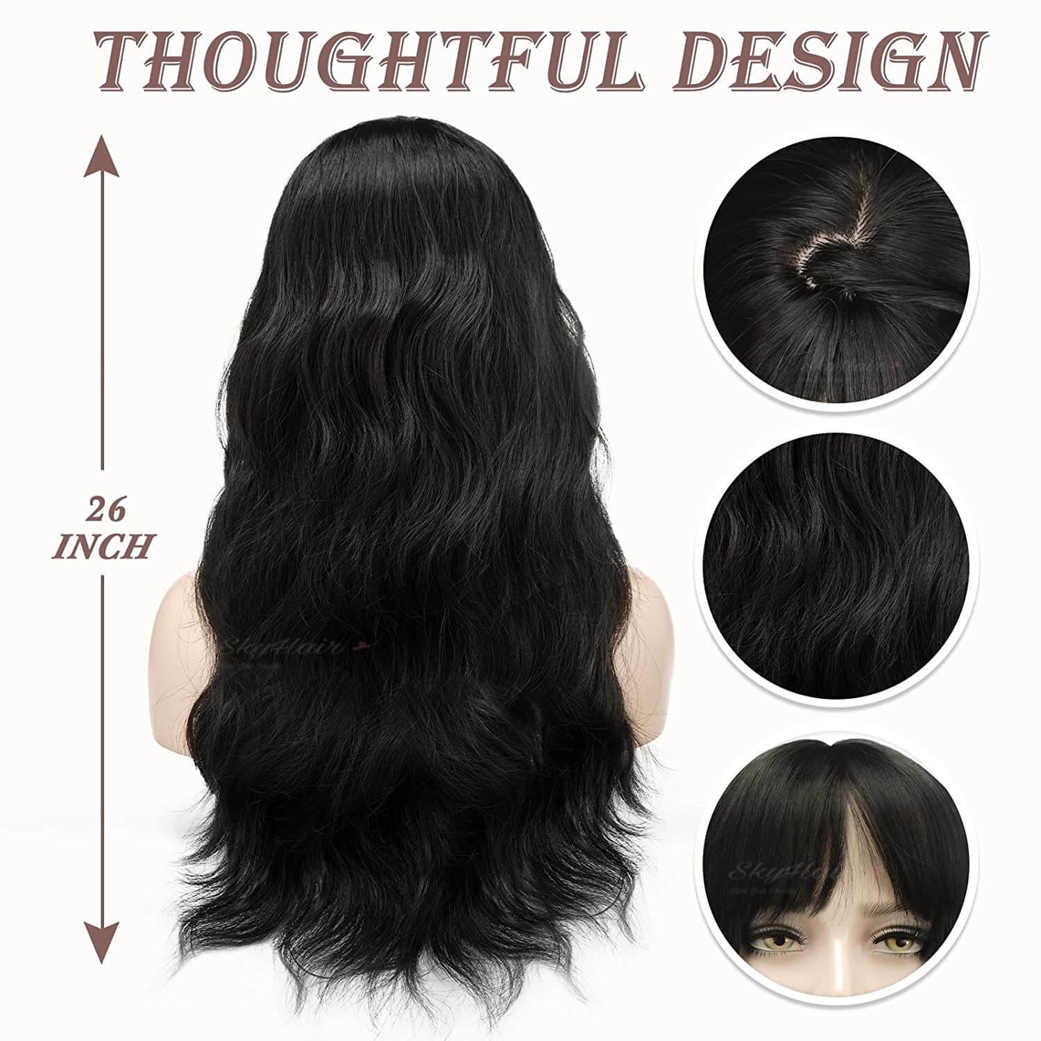 Full Head Premium Synthetic Hair Wig with Front Bangs (Matte Black) - Image 3