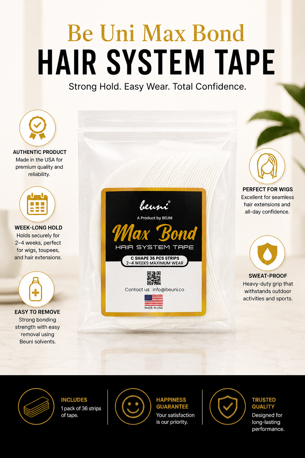 Be Uni Max Bond – No Shine Hair System Tape - Image 2