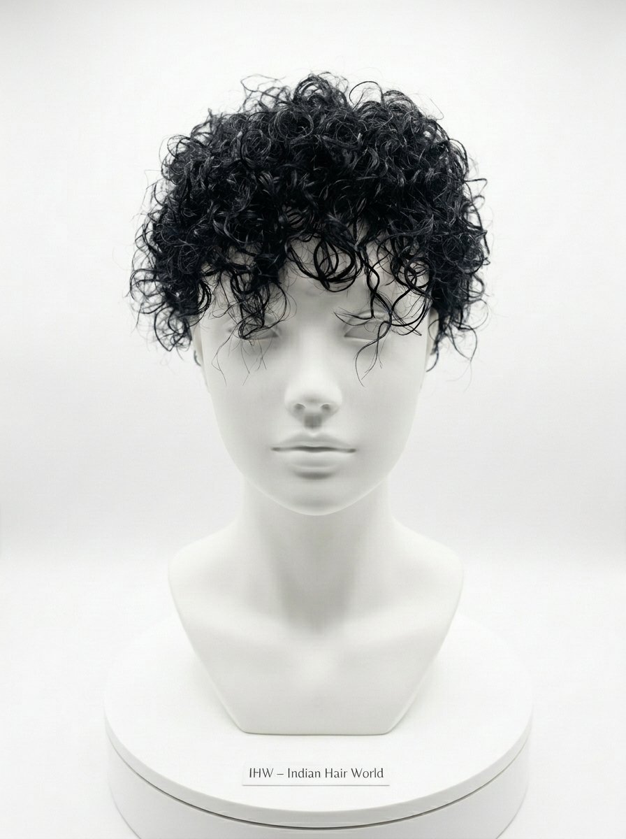 Curly Hair Patch with Mono Base – Black