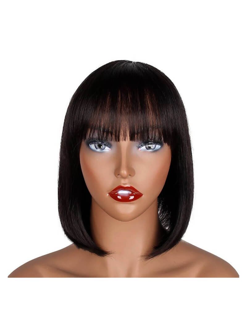 Full Head Premium Synthetic Bob Cut Hair Wig with Bangs (Matte Brown 4 Number)