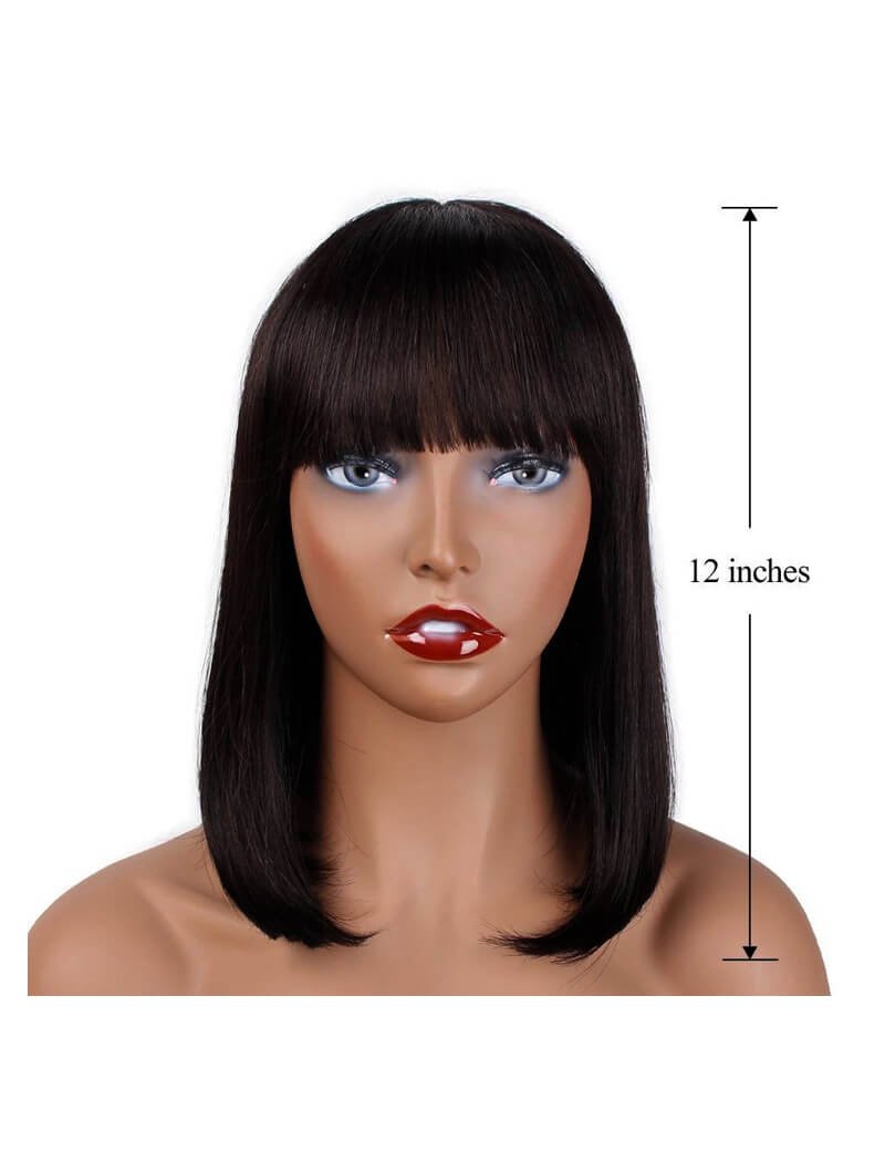 Full Head Premium Synthetic Bob Cut Hair Wig with Bangs (Matte Brown 4 Number) - Image 2