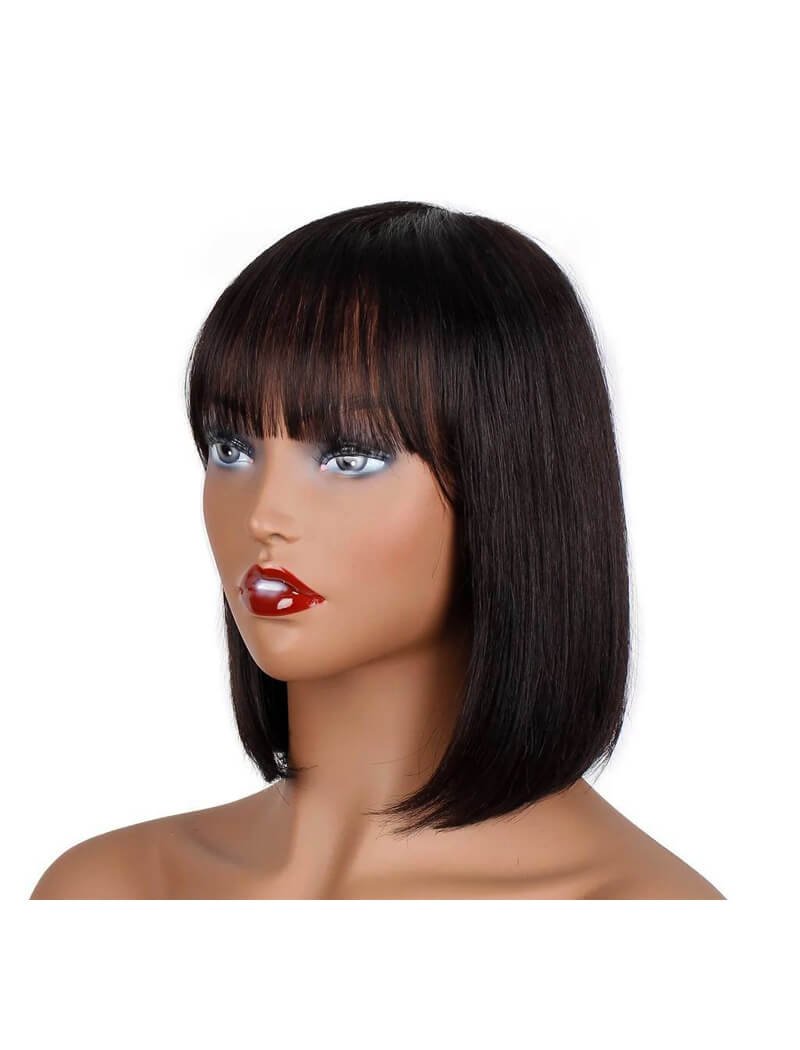 Full Head Premium Synthetic Bob Cut Hair Wig with Bangs (Matte Brown 4 Number) - Image 3