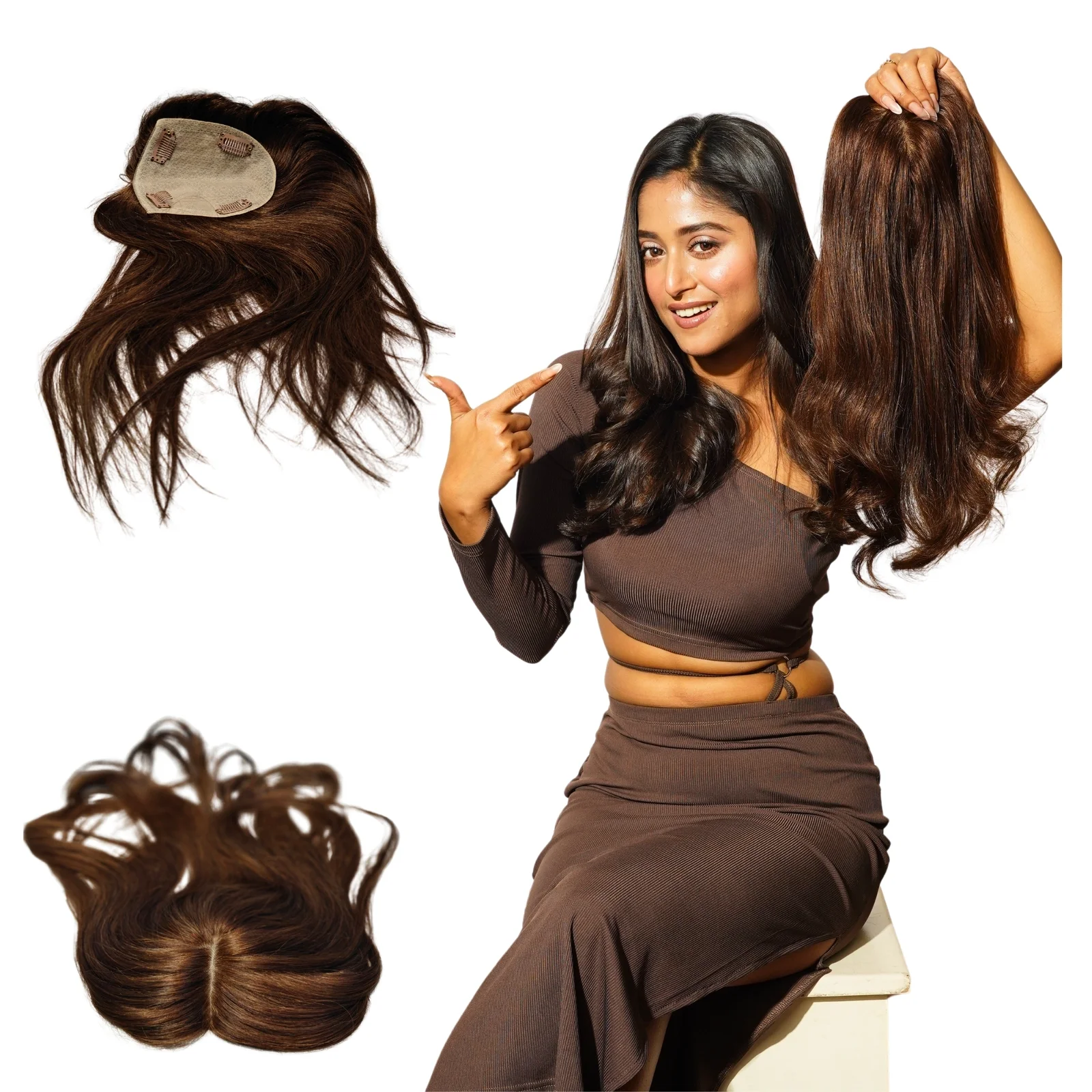 Ladies Premium Mirage Hair Topper Brown - Image 4