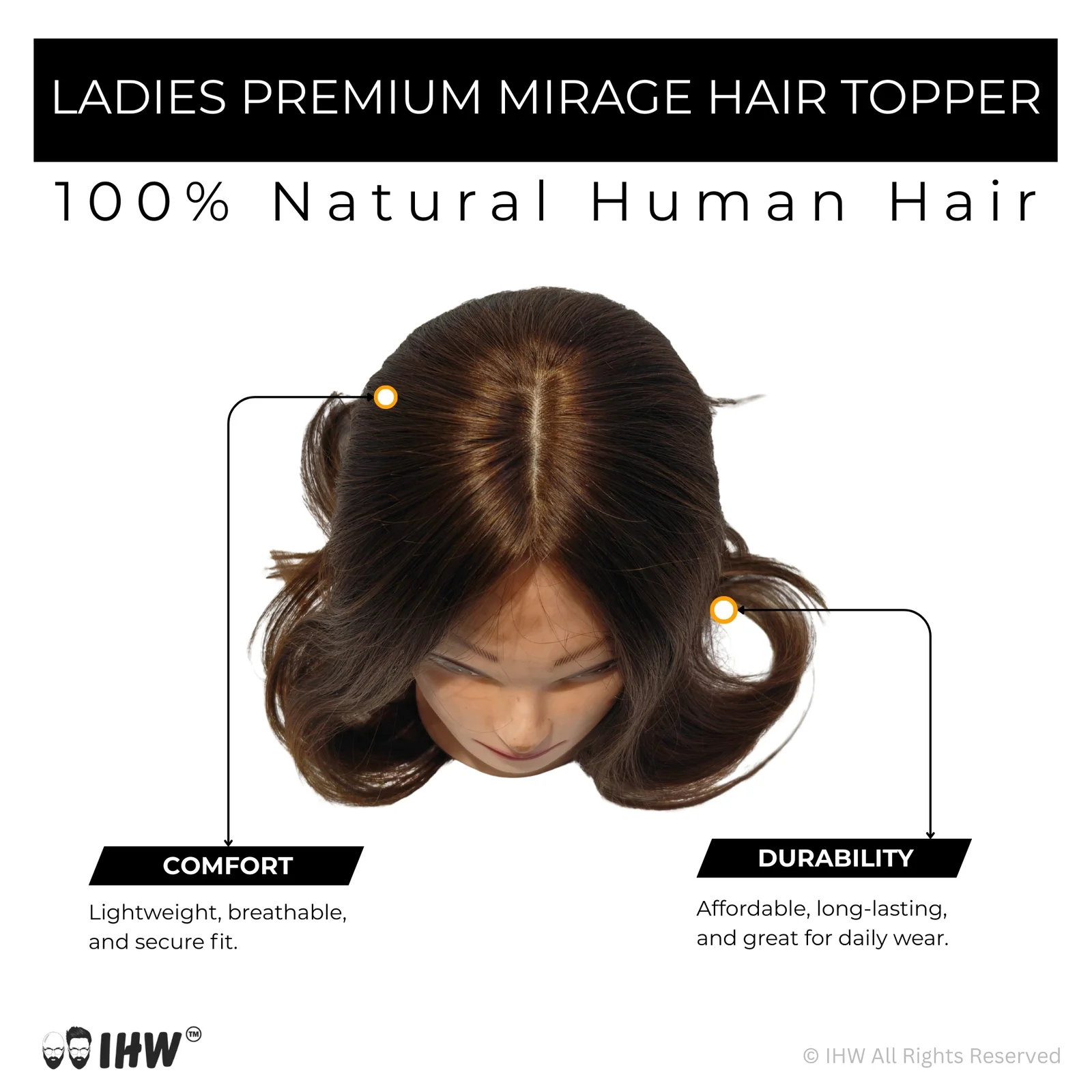 Ladies Premium Mirage Hair Topper Brown - Image 5