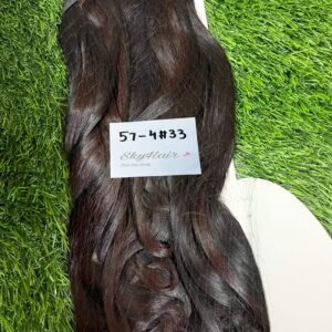 5 Clips based Curly/Wavy 24 Inch Brown with Maroon Highlights Matte Finish Hair Extensions 200 grams