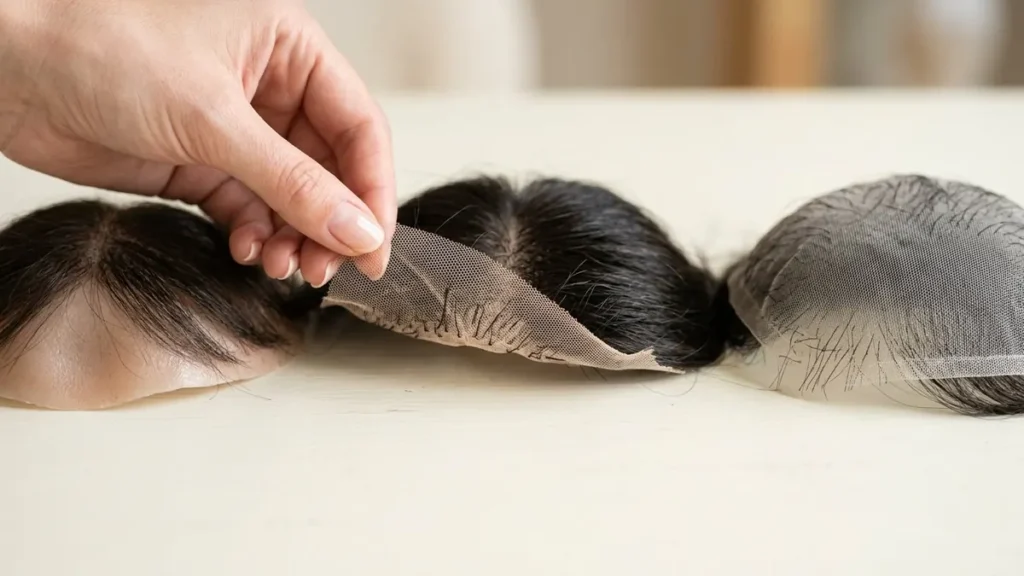Skin, lace and monofilament hair system base examples